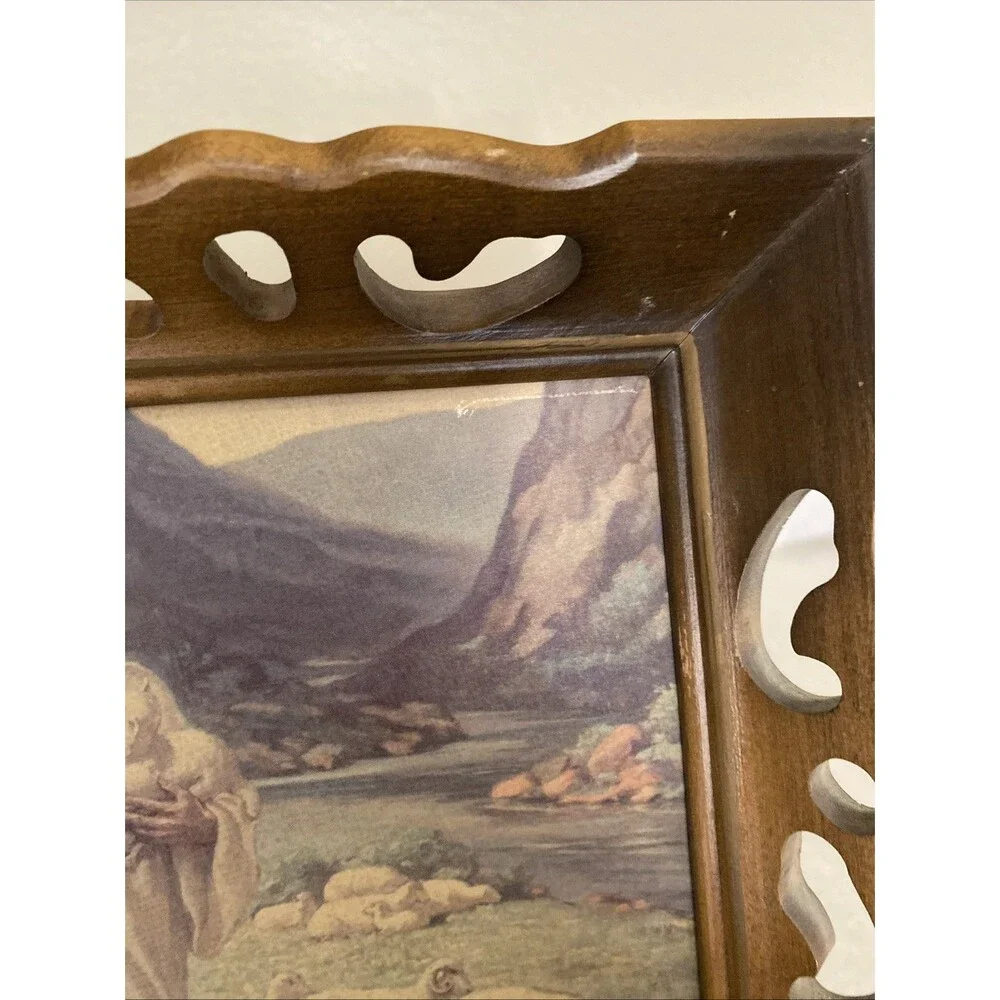Vintage Jesus Christ The Good Shepard 1942 Warner Sallman framed MCM wall art